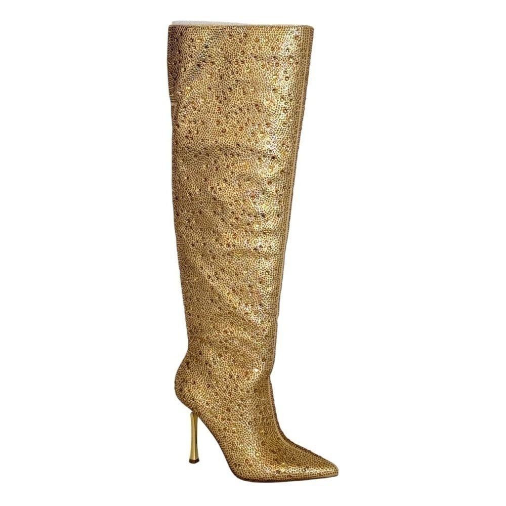 INC Saveria Gold Metallic Slouch Over Knee Stiletto Boots Size 5 NWB - Picture 4 of 11
